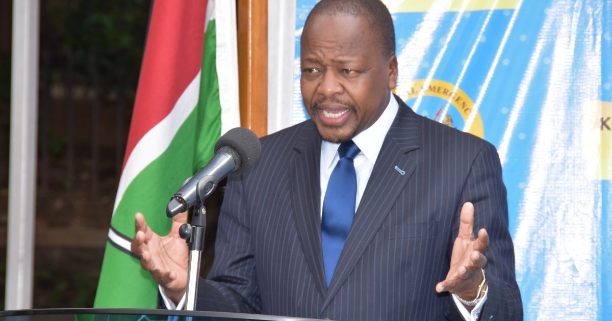 Ministry of Health Cabinet Secretary, (CS), Mutahi Kagwe addressing the media in the past event